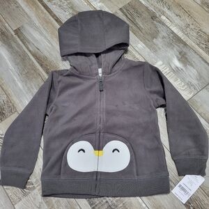 New Carter's Baby Micro Fleece Gray Penguin Zip Up Hoodie Size 24M